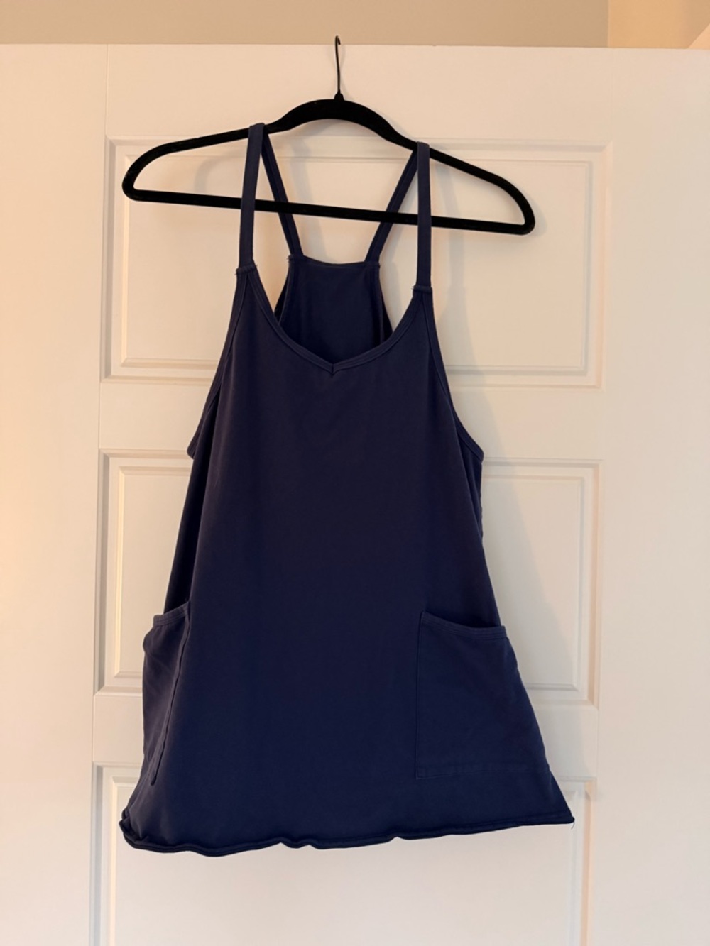 Women's Navy Blue Racerback Mini dress with Pockets and Built-In Shorts